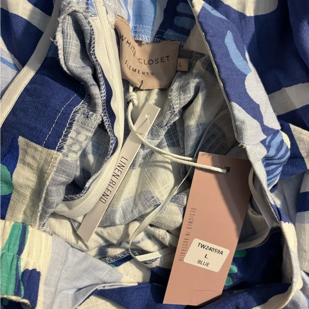 NWT White Closet Elements Maxi Blue & White HalterNeck Dress LINEN SZ large - Picture 4 of 6
